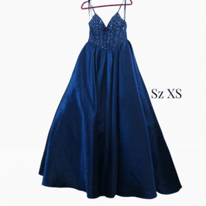 Blue Sequin Corset Prom Dress With  Pockets Sz XS Princess FormalCoya Collection